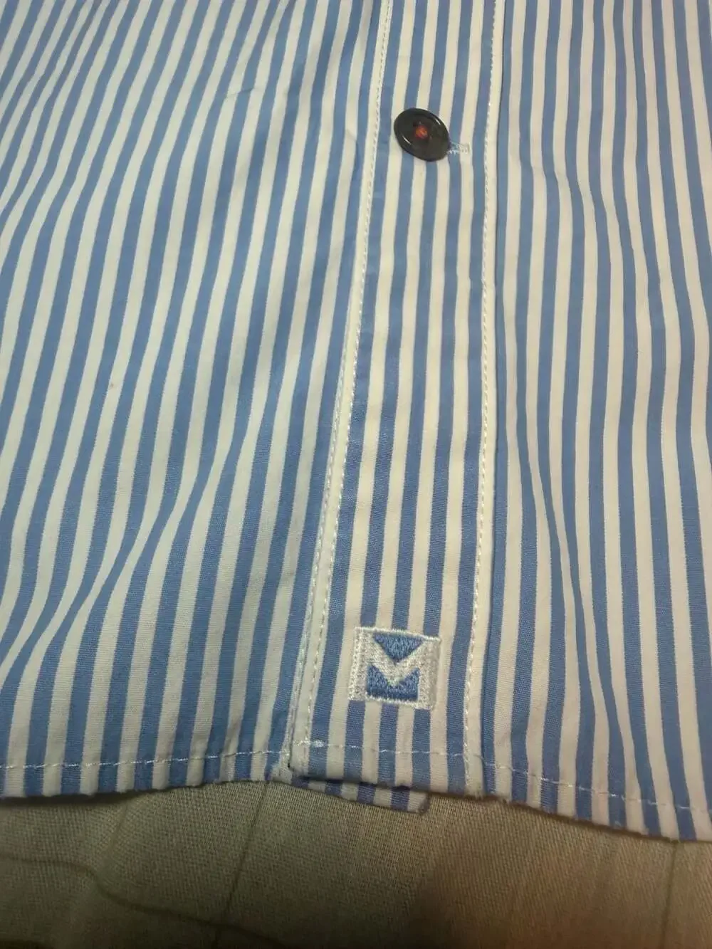 Michael Kors Women's Blue and White Striped Long Sleeve Roll-Tab Button-Down Shi